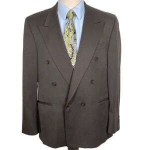 Kasper Blazer Men 41R Brown Double Breasted Classic‎ Fit Suit Jacket Pure Wool